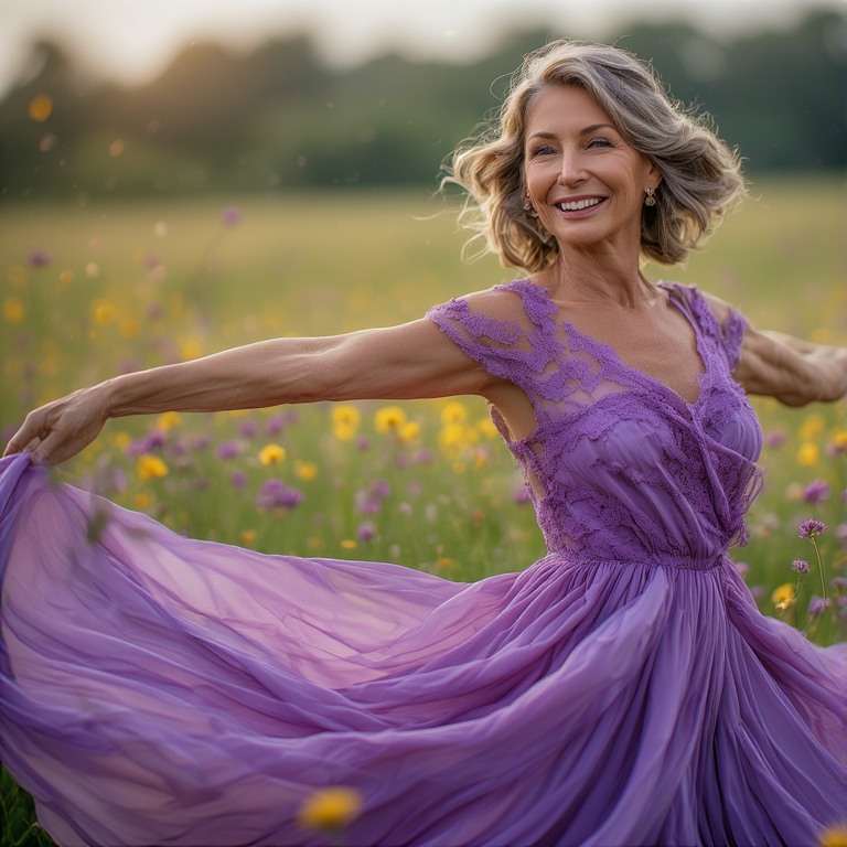 Lady in Purple Dress in Meadow, Vitality