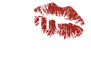 Logo for Pure Instinctive Beauty, Red lipped kiss mark.